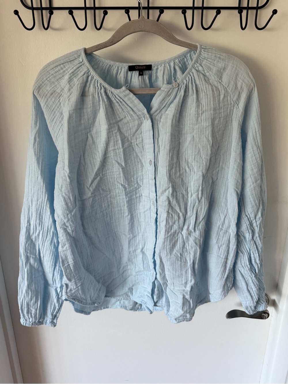 Quince Pale Blue Lightweight Gauze Top
